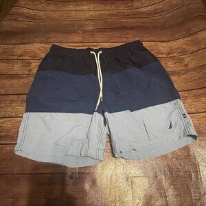 Men’s Nautica Blue Color Block Swim Trunks Medium